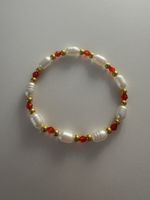 Perlenarmband gold & rote Kristalle Handgemacht Sommer