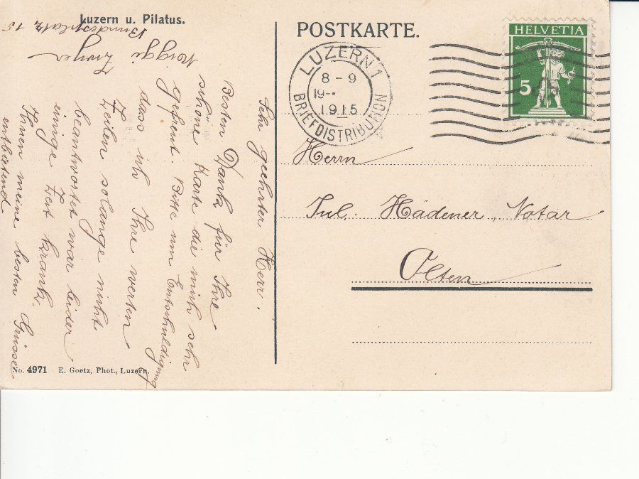 Cartoline postali: Luzern 1915 – Usato da Bürglen TG venduto da StampGraf 1