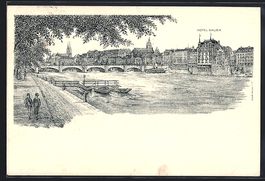 Künstler-AK Basel, Hotel Bauer au Rhin
