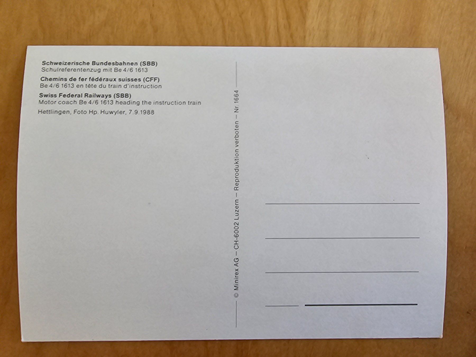 Cartoline postali: Postkarte SBB Schulreferentenzug mit Be 4/6 1613 – Nuovo (secondo la descrizione) da Matten venduto da MEFEZ 1