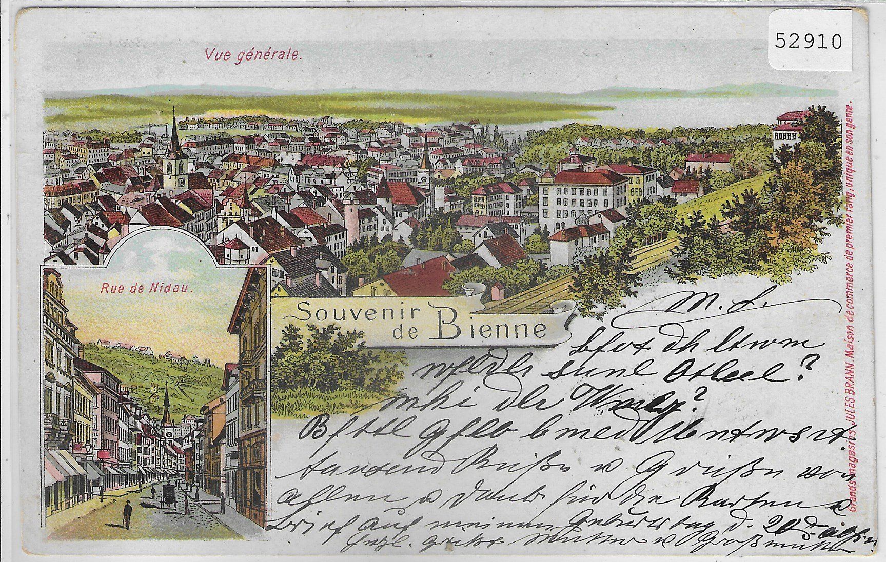 Cartoline postali: Souvenir de Bienne - Rue de Nidau - Litho – Usato da Ettingen venduto da Kartenplanet