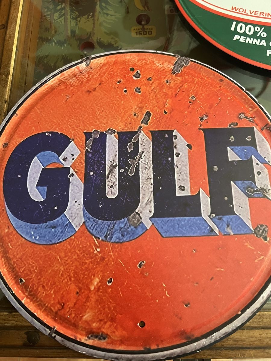 Insegne: Gulf & Wolf's Head, 2 Blechschilder – Nuovo e nell'imballaggio originale da Mellingen venduto da Oelquelle 2
