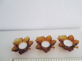 3 Dekorative Blätter mit Kerzen.Glas Dekoblätter
