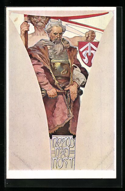 Cartoline postali: Alphonse Mucha: Resistance, Krieger mit  – Usato da Berlin venduto da bartko-reher