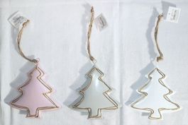 3 Metall Tannen z. Hängen pastell-gold, H13cm plus Naturband