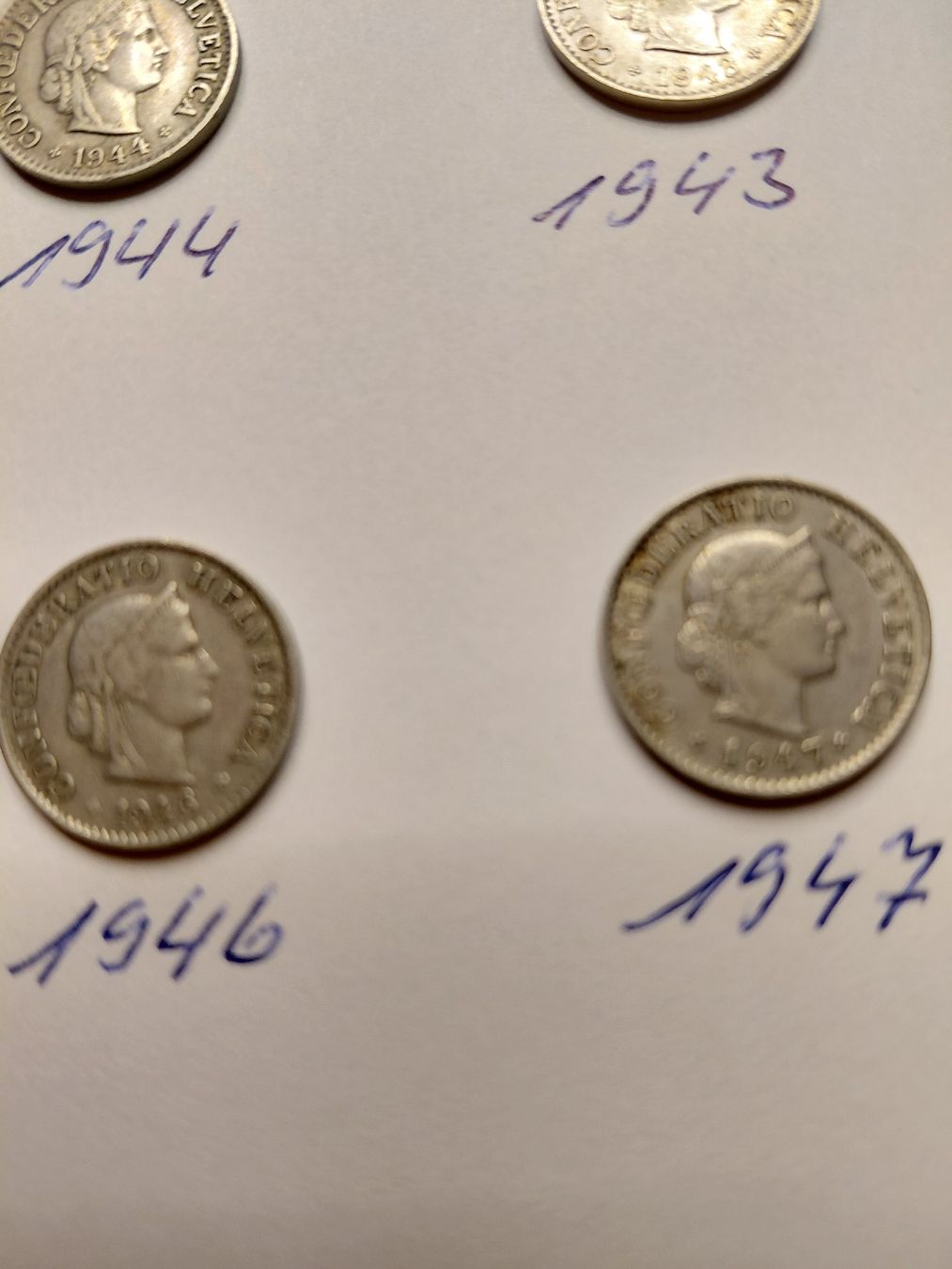Tutti le monete: 4x 5 Rappen 1944, 43, 46 und 1947 – Usato da Bonaduz venduto da topolino052 2