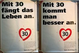 2 x Tempo 30 Plakate Stadt Zürich - Rarität Nineties 1991