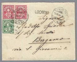 1907, STAB-0 LOCARNO, ZIFFERFRANKATUR NACH BERGAMO, ANK.-0