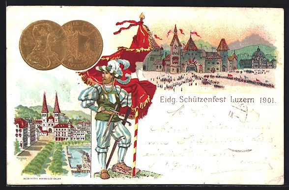 Ansichtskarten: Litho Luzern, Eidg. Schützenfest, Einga – Gebraucht aus Berlin von bartko-reher