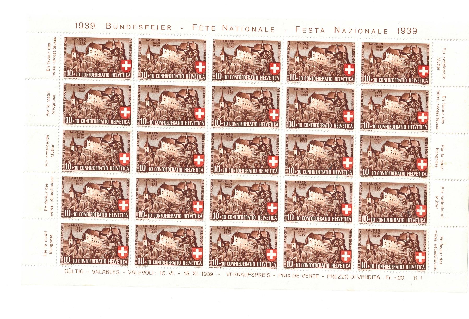 Tutti i francobolli: PP 1939 Bogen Pro Patria postfrisch – Nuovo (secondo la descrizione) da Bottmingen venduto da Golferin