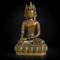 Gekrönter Tibet Bronze Buddha – Vajra & Erdberührungsgeste