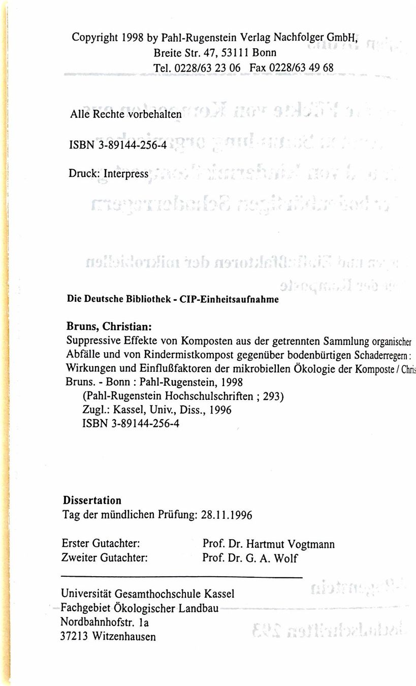 Libri: Bruns Christian, Suppressive Effekte von Komposten – Nuovo (secondo la descrizione) da Sarnen venduto da Livres 2