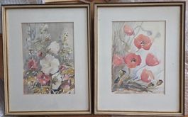 Zwei gerahmte Aquarelle, Sommerwiesen-Blumen von BERGER.