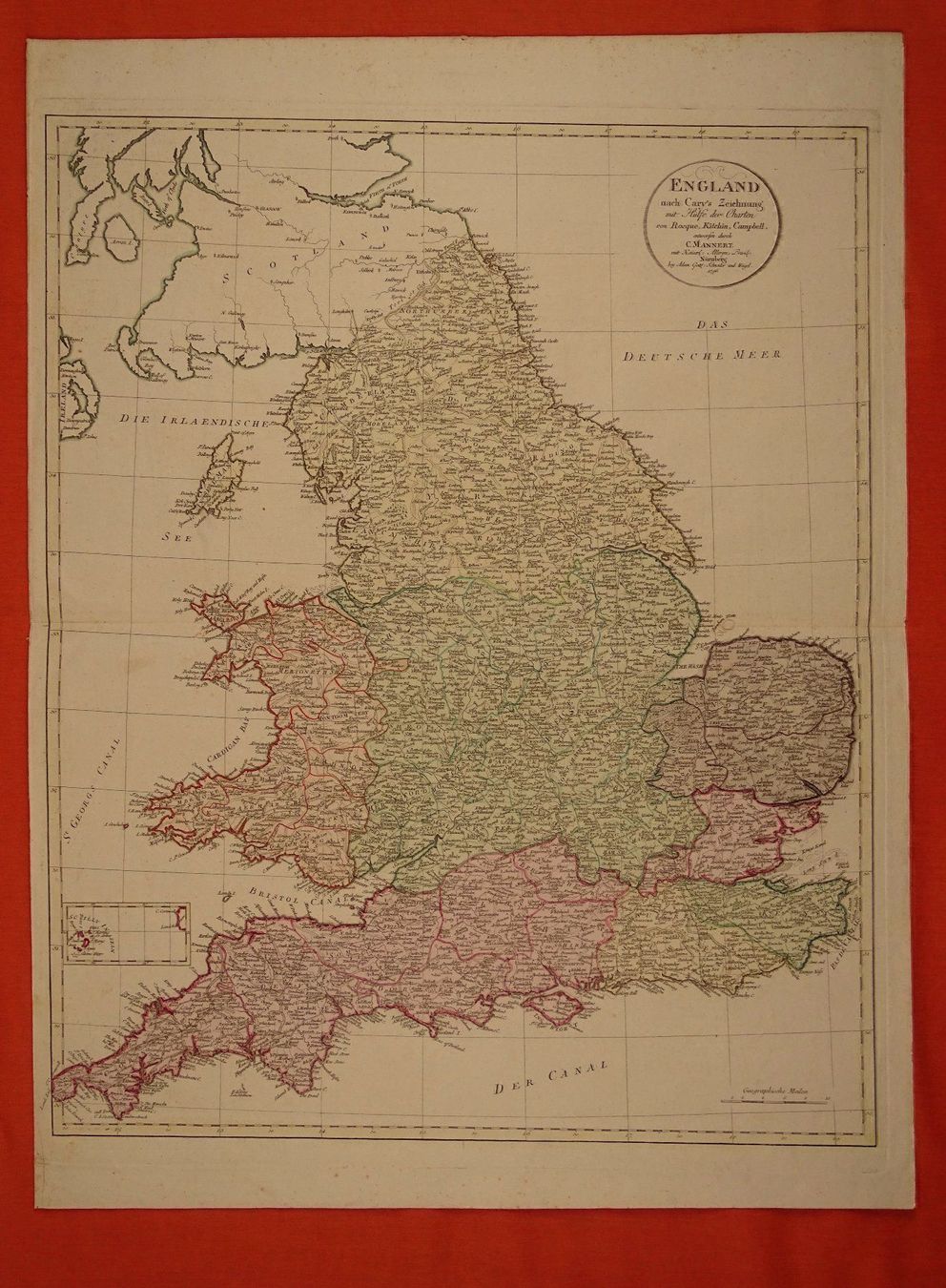Cartine & Atlanti: ENGLAND, KUPFERSTICHKARTE 1796 – Usato da Grüningen venduto da Kartensammler