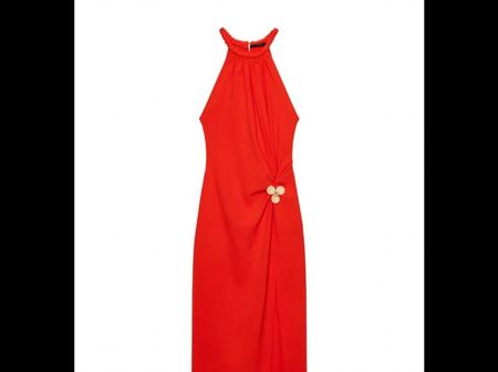 Zara Kleid rot mit Blumen Applikation Grösse M neu