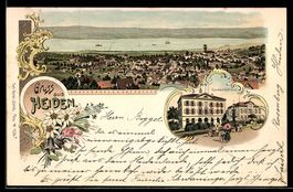 Lithographie Heiden, Panorama mit Gemeindehaus