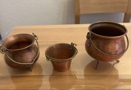 3 Kupferkessel mit Henkel Set Dekoration guter Zustand