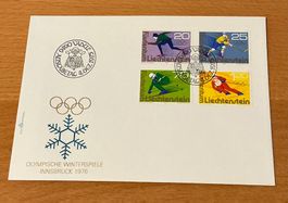 FDC Liechtenstein Satz und Viererblock Olympia 1975
