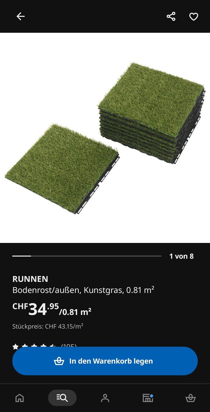 Ikea Rivestimenti per pavimenti: Runnen Kunstgras Ikea – Usato da Regensdorf venduto da TBE0 1