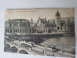 Alte Ansichtskarte Zürich Bahnhof Tram Landesmuseum R34