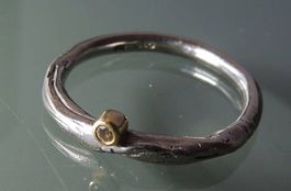 Silber 925 Gold 750 Brillant 0,01ct Fingerring Gr. 52