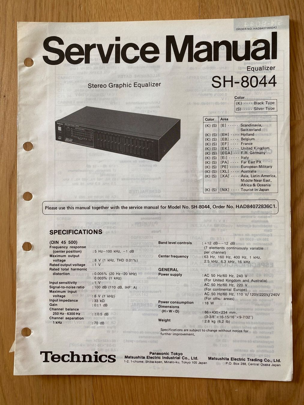 Technics Equalizzatori: Service Manual TECHNICS Equalizer SH-8044 – Usato da Erlenbach ZH venduto da Leaford
