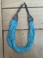 Türkisblaue Vintage Halskette mit Silber Anhänger, Unikat