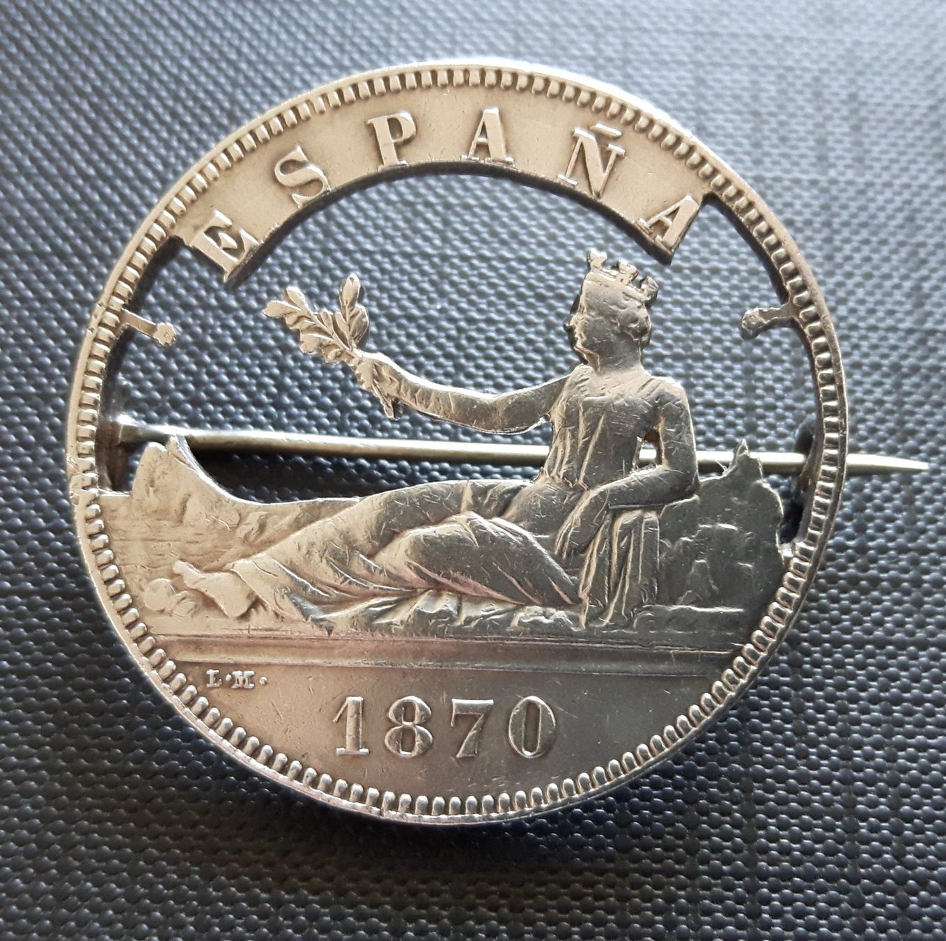 Tutti le monete: 5 Pesetas ESPANA 1870 (Münz-Brosche) – Usato da Zürich venduto da brinkosos