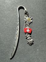 Lesezeichen Schweiz Motiv Kuh Edelweiss silberfarbig