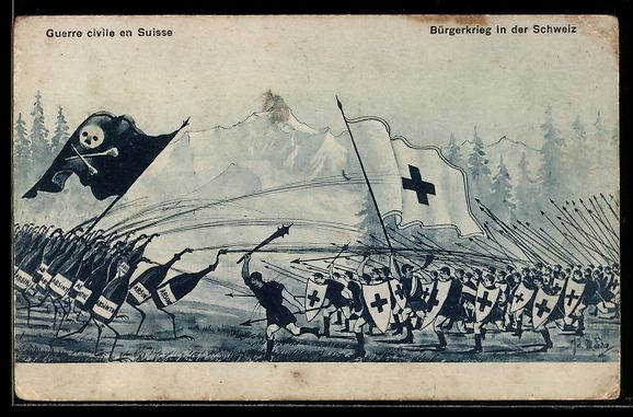 Cartoline postali: Bürgerkrieg in der Schweiz, Schweizer H – Usato da Berlin venduto da bartko-reher