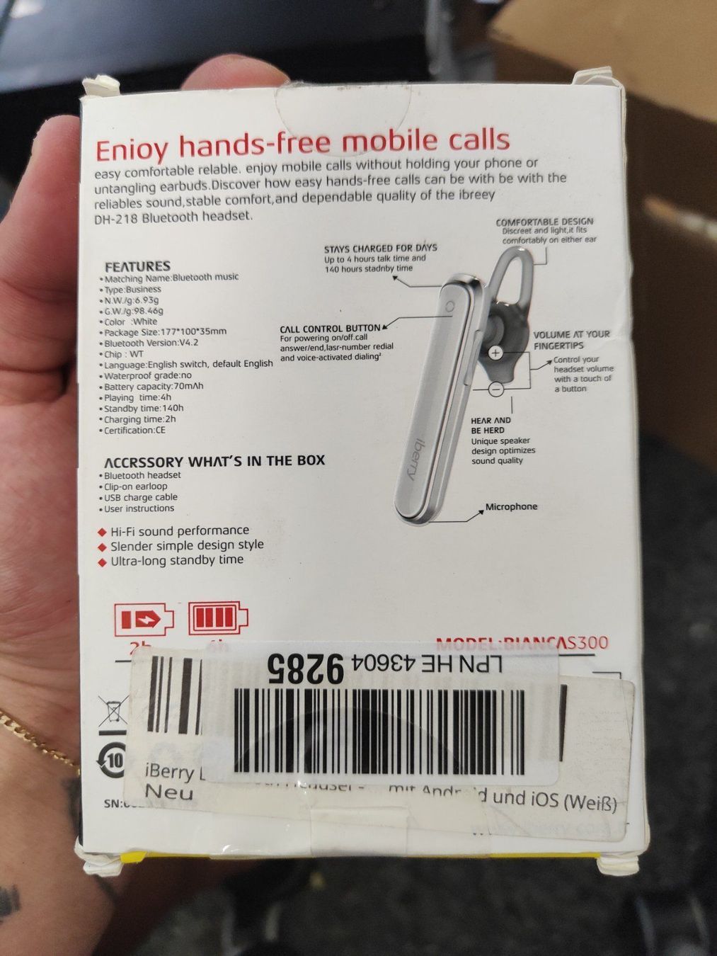 Cuffie: iBerry Bluetooth Headset Neu! (H1) – Nuovo (secondo la descrizione) da Rorschach venduto da TimelessTrading 1