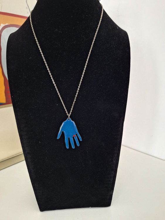 Nwt ' Omg It's Me 'Silber Ton 3 Reihen Blau Paillette Star Anhänger Halskette