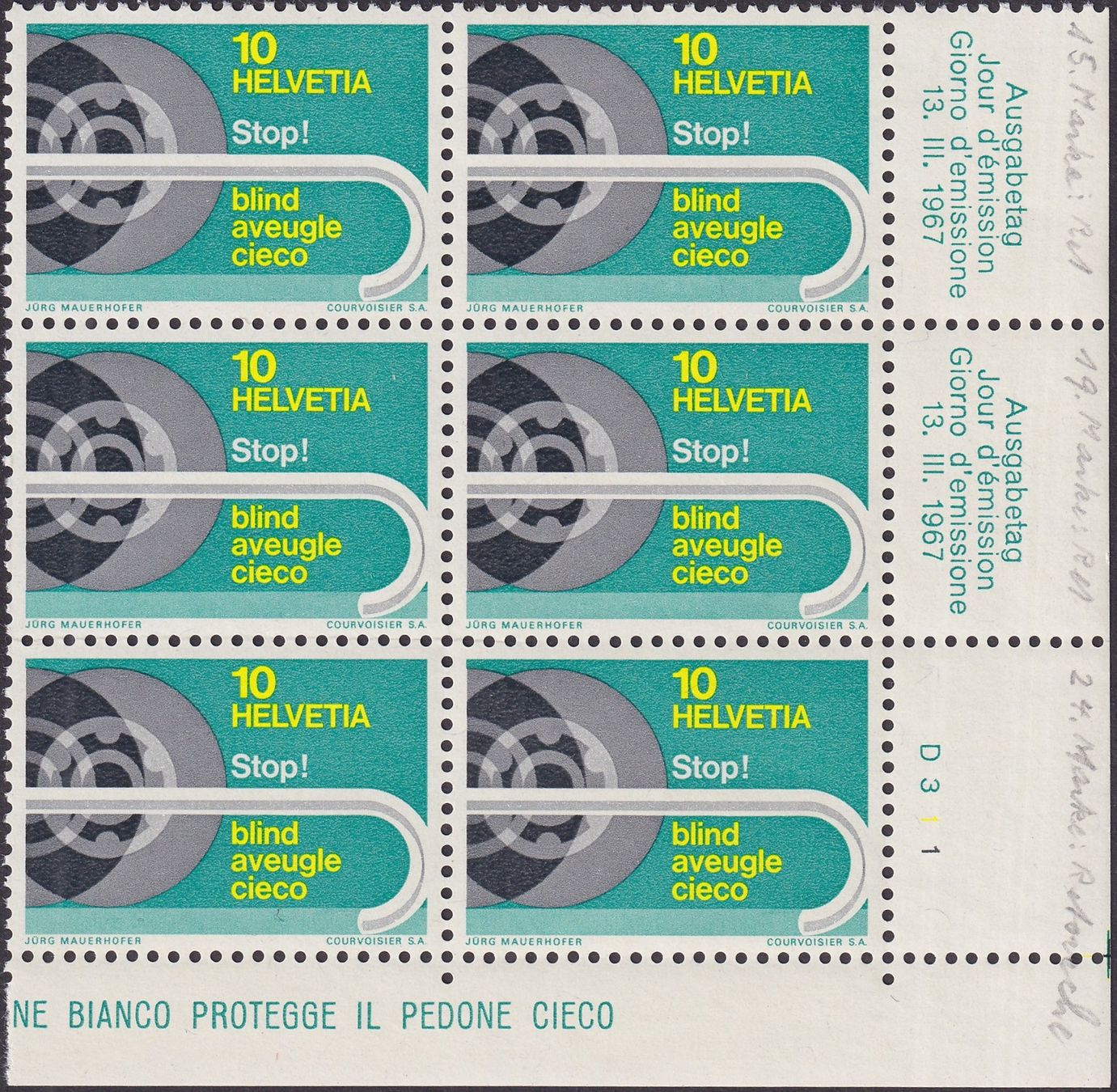 Tous les timbres: 1967 Nr.446, postfrischer 6er-Block mit Abarten, Kat: 40.- – D'occasion à Sursee par Luzernerraute