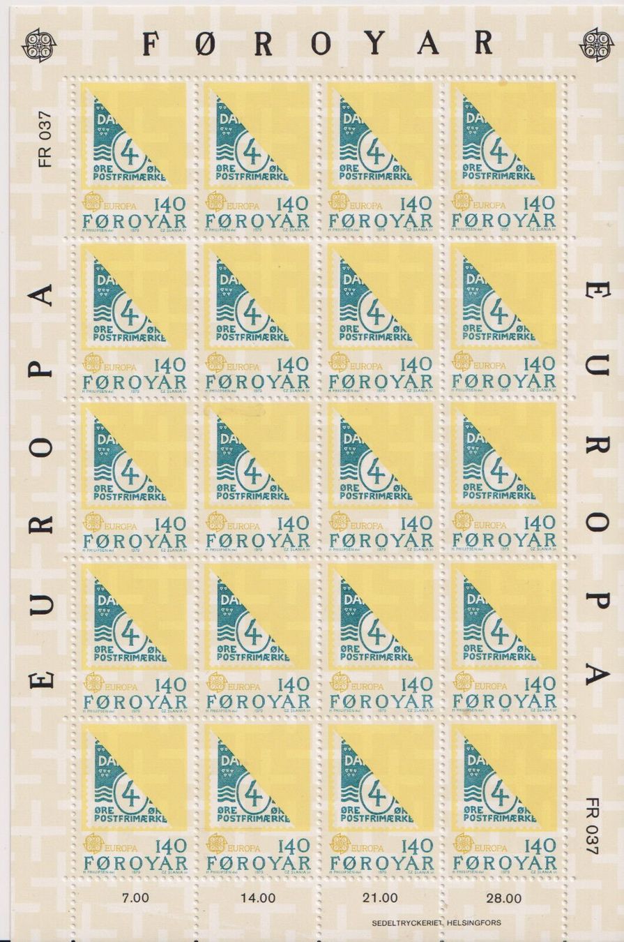 Alle Briefmarken: Färöer 1979 Satz Europa CEPT Postgeschichte Bogen postfrisch – Neu (gemäss Beschreibung) aus Liestal von schnueps