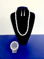 Schmuck-Set Halskette Armband und Ohrringe Weiss mit Silber