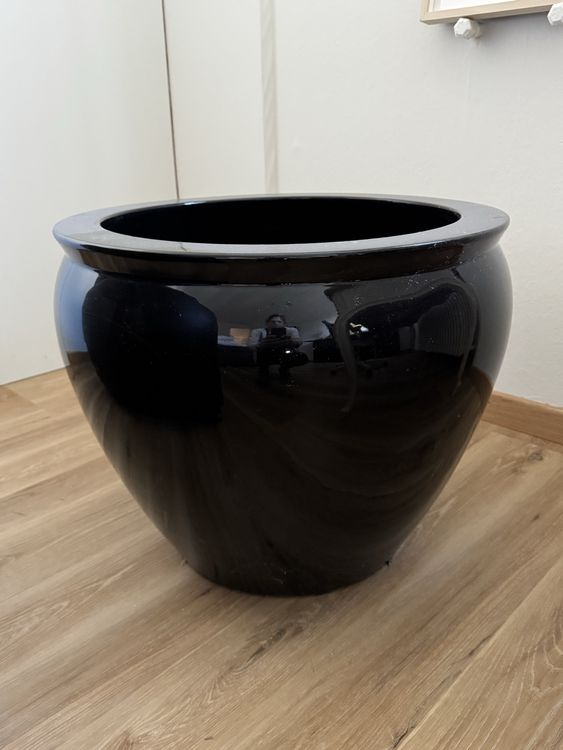 Pot De Fleurs Intérieur Design 30 Cm - Plastique Imitation Pierre, Avec Insert Amovible, Coloris Noir