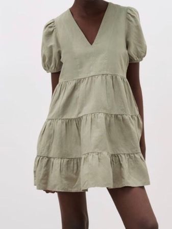 New ZARA Leinen Kleid Khaki Neu L (M)