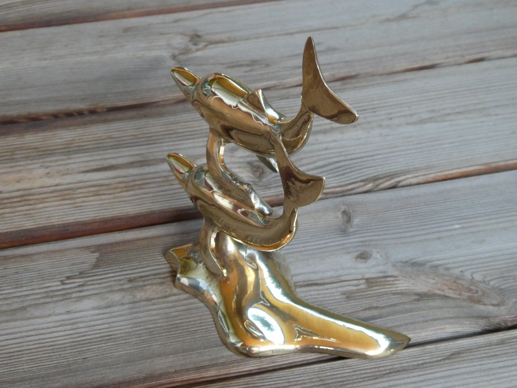 Statuette: 2 springende Delfine solider Messingguss poliert – Usato da Lüchingen venduto da Eeizo 4