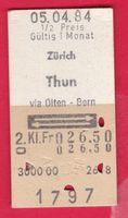 KARTON BILLETT, ZÜRICH - THUN, HALBTAX, RETOUR, 2.KLASSE