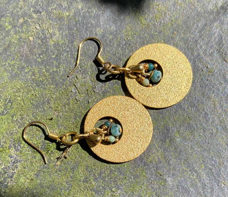 Boucles d'Oreille en Laiton Doré et Pierre Semi-Précieuse CH2B
