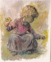 Karl Schenk 1905–1973 limit. Kunstdruck Kind Blumen pflücken