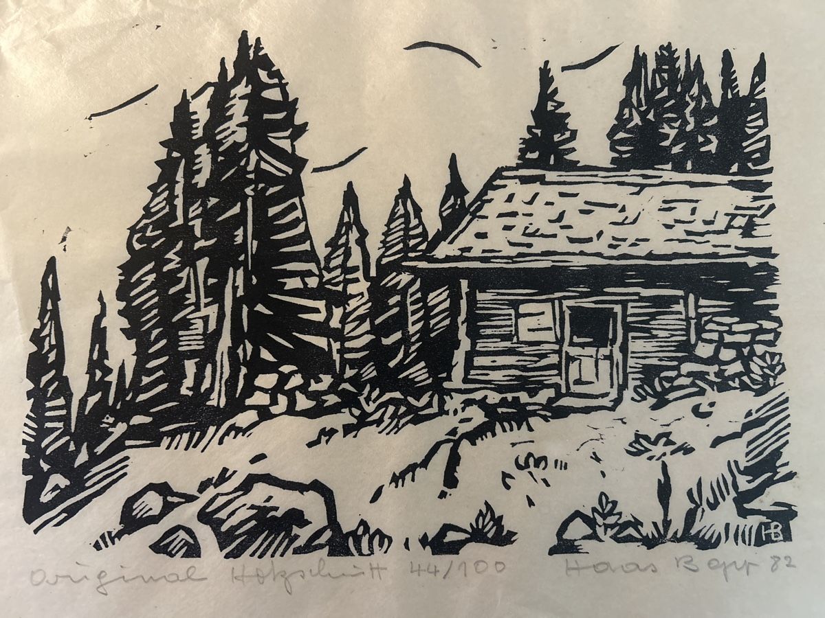 Holzschnitte: Original Holzschnitt "Waldhütte" signiert – Gebraucht aus Glarus von KunstWerkEr-LS87 2