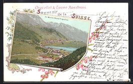 Lithographie St. Moritz, Panorama, 1900