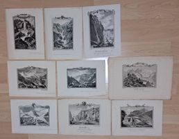 9x Stiche Alpen Schweiz Breithorngletscher, Staubbach, ...