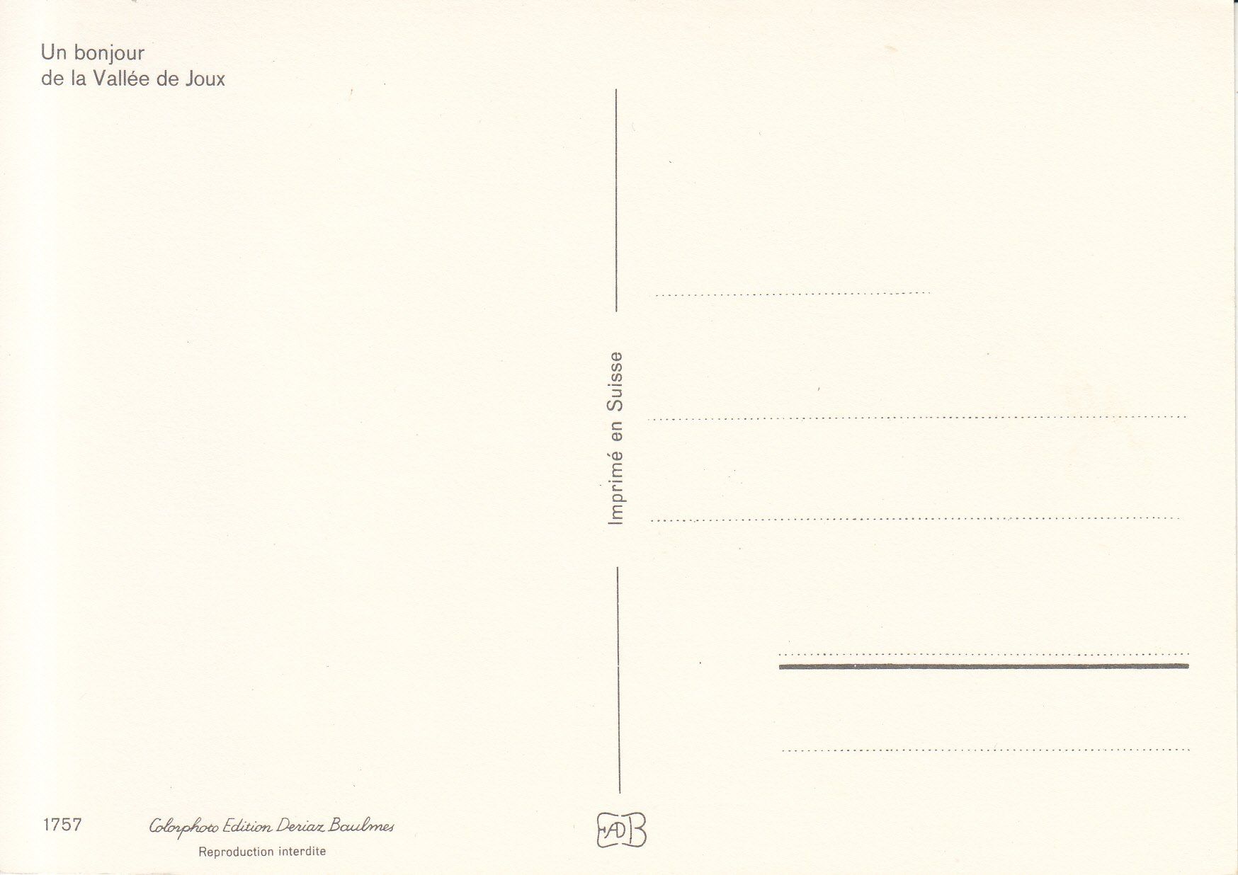 Cartes postales: Vallée de Joux ca. 1970 – D'occasion à Bürglen TG par StampGraf 1
