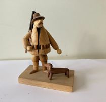 Holzfigur Jäger mit Dackel, Vintage Deko Figur, ca. 9cm hoch