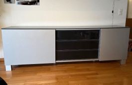 Designer Sideboard / Fernsehmöbel (in Silber und Glas)