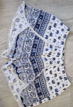 Kurze Hose Damen Muster Elefanten blau-weiss Grösse M