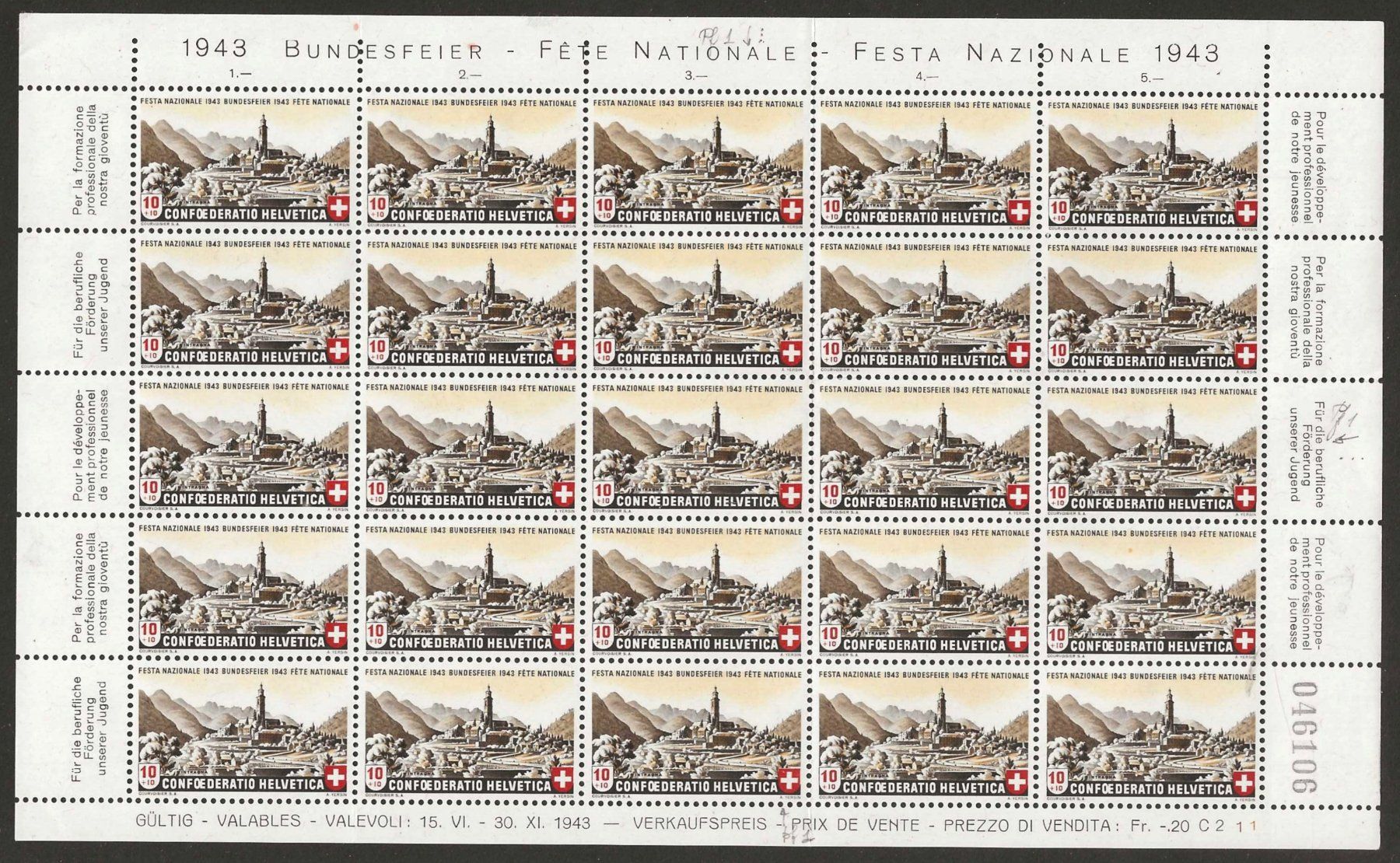 Alle Briefmarken: 1943 : Pro Patria Nr. B20 + B21 im Bogen, postfrisch ** – Neu (gemäss Beschreibung) aus Gümligen von Geniusbuy