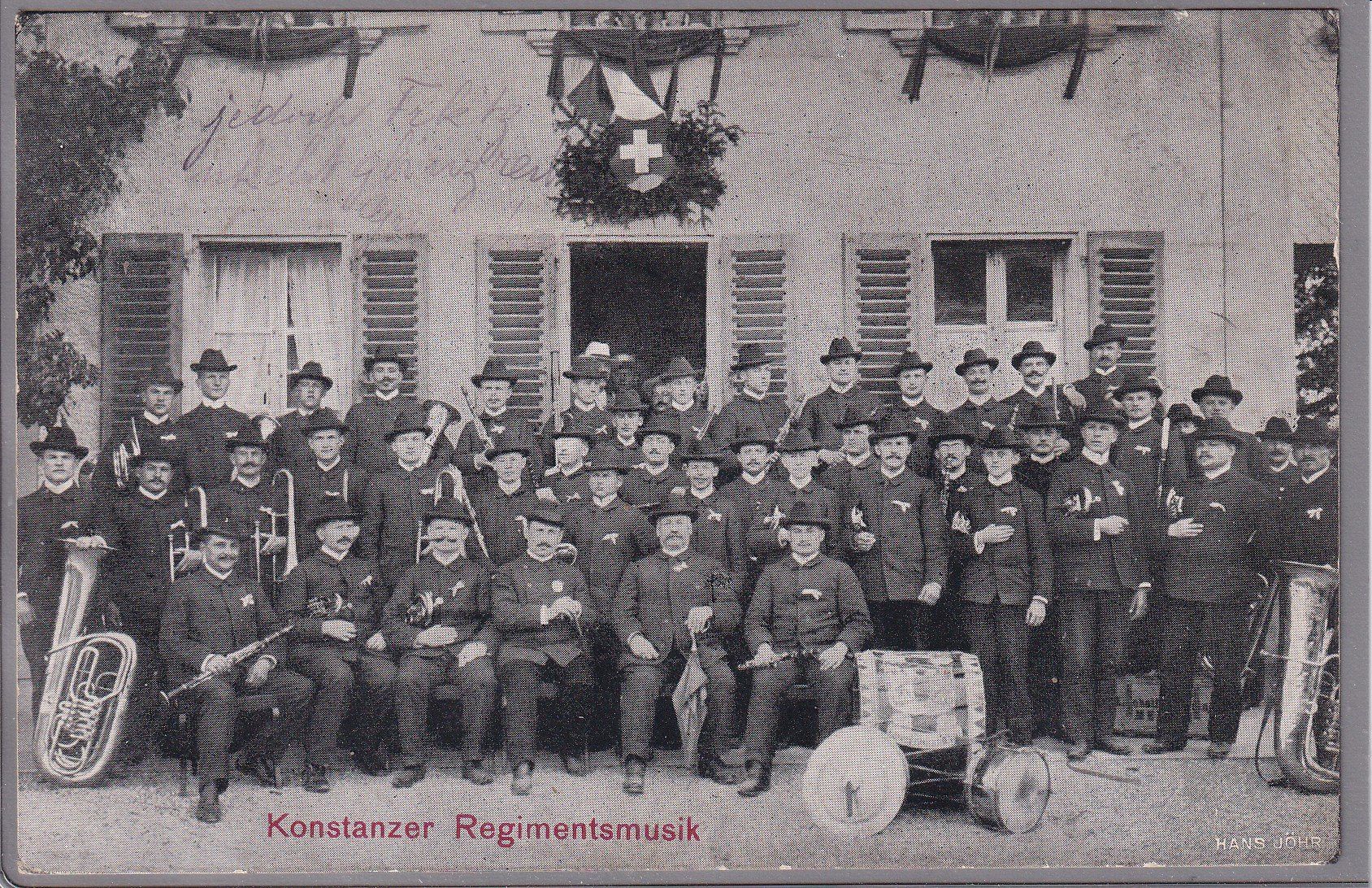 Ansichtskarten: Konstanzer Regimentsmusik - 1908 – Gebraucht aus Orvin von Pyaeschli